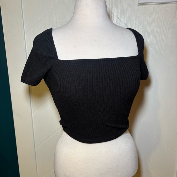 H&M Tops - H&M Black Ribbed Square Neck Crop Top Short Sleeve Basic Minimalist Neutral S